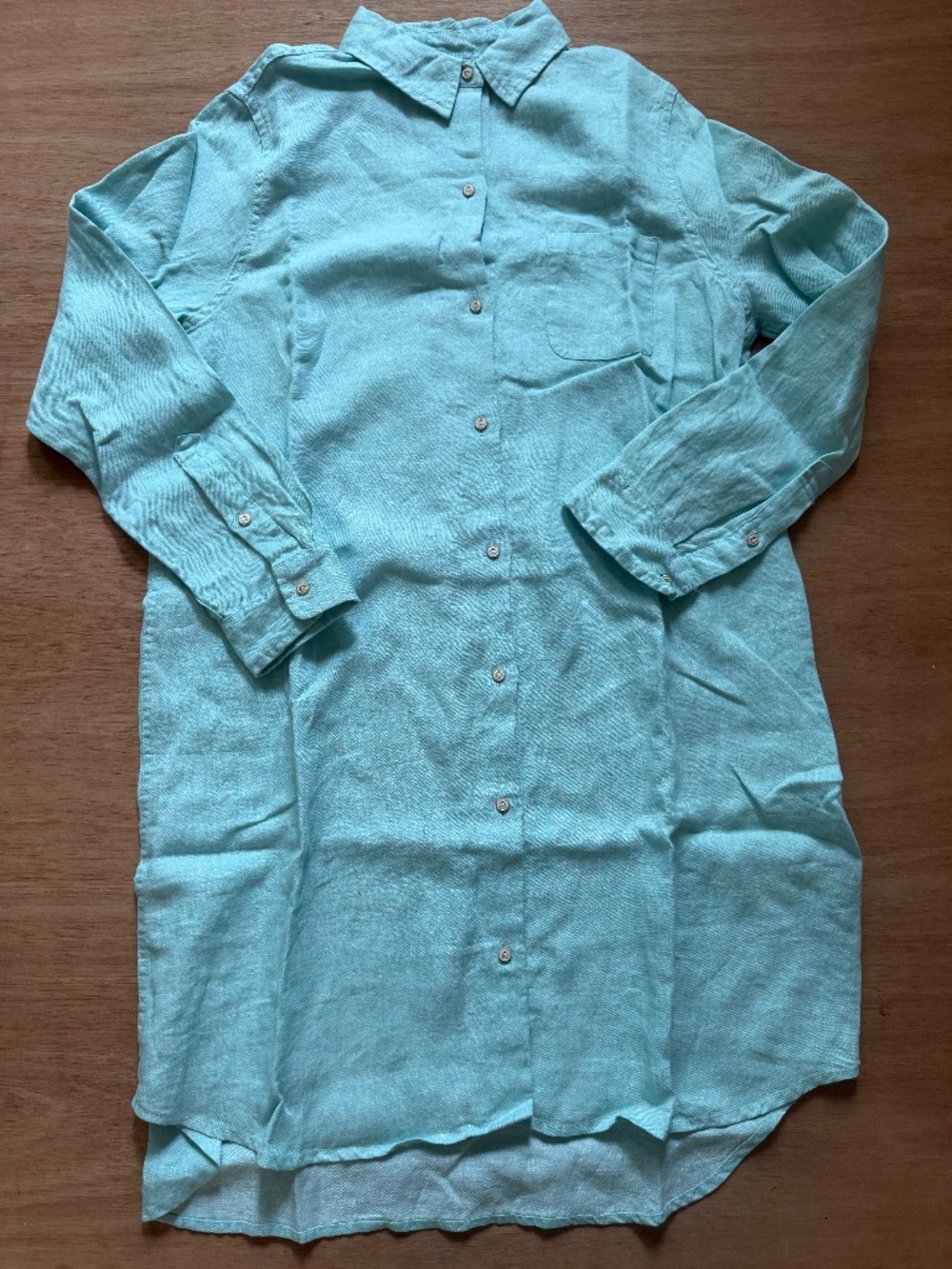 Faherty 100% linen button up shirt dress women's *fits like XXL light green